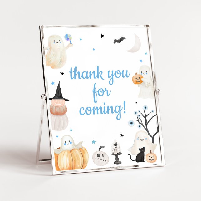Poster Boy Halloween Little Boo Obrigado por vir (A Little Boo Baby Shower Thank you for Coming Sign)