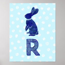 Póster Boy Nursery Decor Rabbit - Letra R pontos azuis