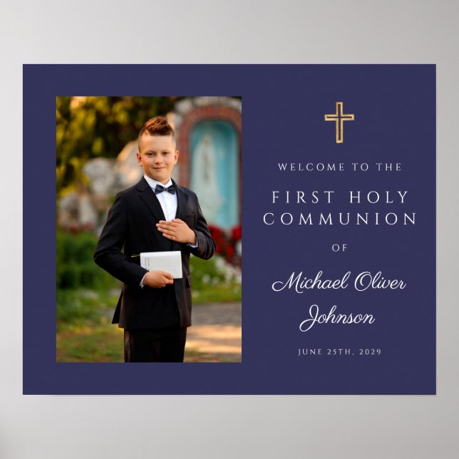 Poster Boy Photo First Communion Marinho Blue Welcome (Frente)