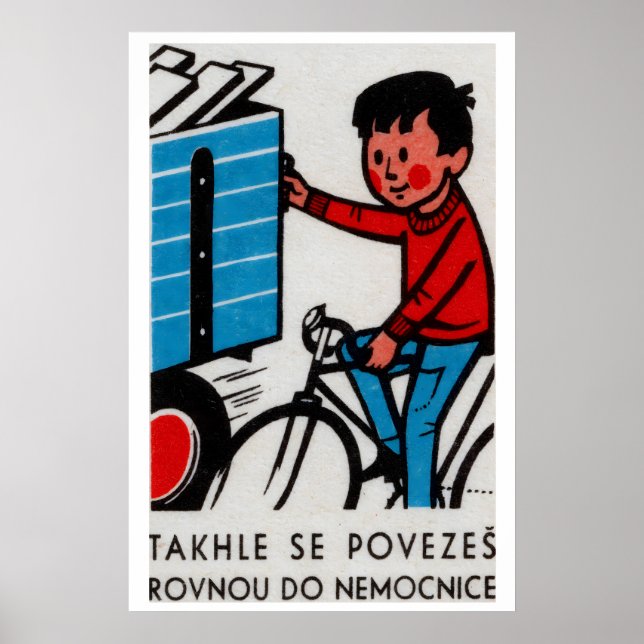 Poster Boy Riding with Truck - Matchbox Print - Czech (Frente)