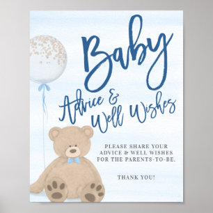 Poster Boy Teddy Bear Blue Balloon Baby Advance Sinal