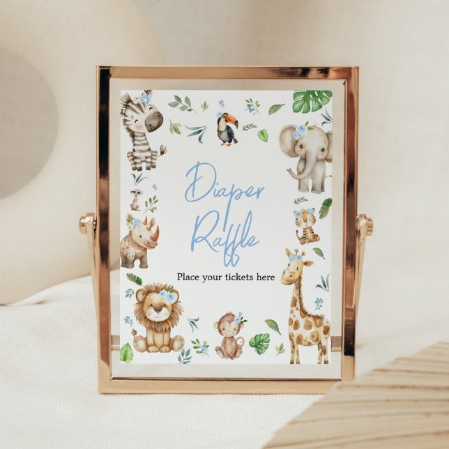 Poster Boy Wild One Safari Chá de fraldas Raffle (Safari Wild One Baby Shower Diaper Raffle Sign)