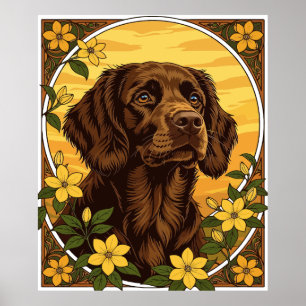 Poster Boykin Spaniel E Flores Amarelas Jasmine