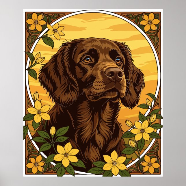 Poster Boykin Spaniel E Flores Amarelas Jasmine (Frente)
