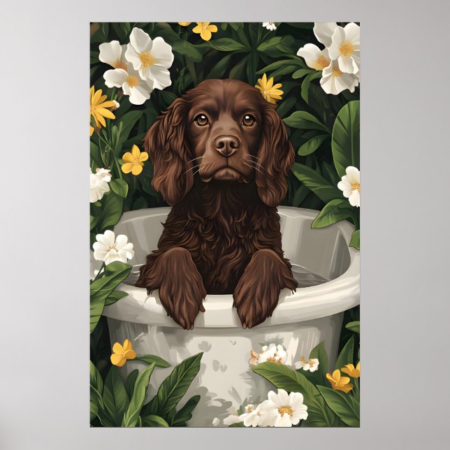 Poster Boykin Spaniel In Bathtub Poster, Funny Dog (Frente)