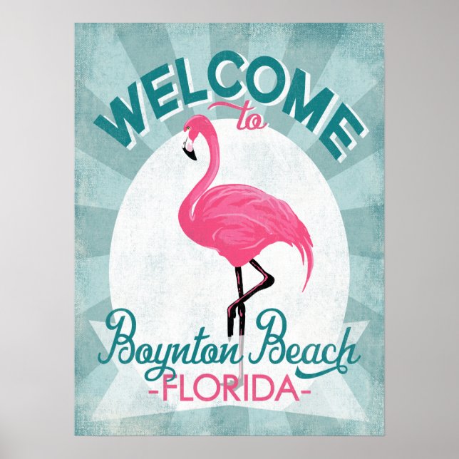 Poster Boynton Beach, Flamingo rosa, Retro (Frente)