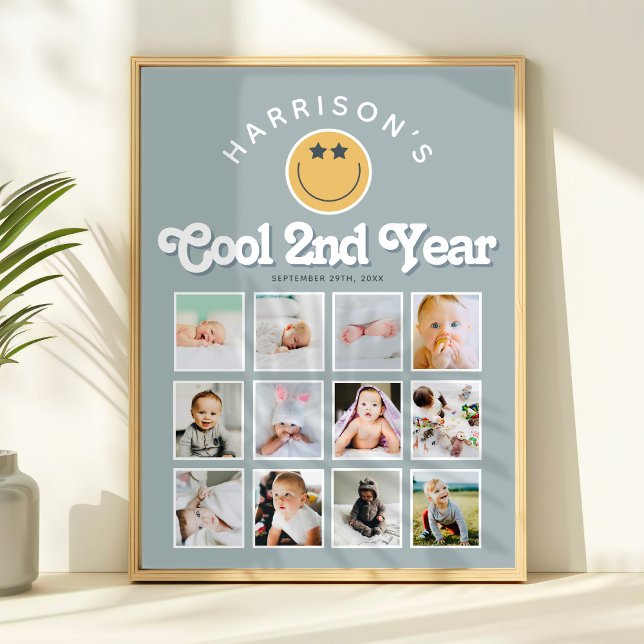 Póster Boys 2nd Year Two Cool Birthday Photo Collage (Criador carregado)