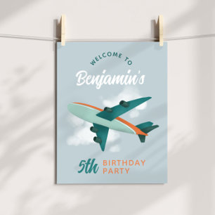 Póster Boys Blue Airplane Viagem Birthday - Sinal de boas