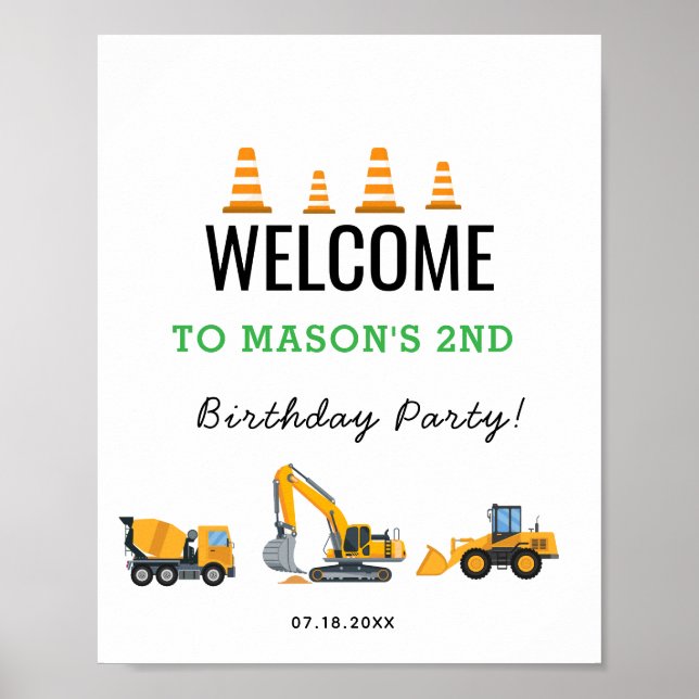 Poster Boys Construction Birthday Party Theme (Frente)