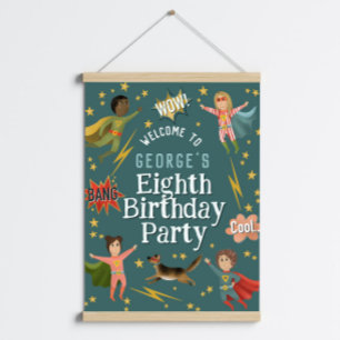 Póster Boys Modern Superherói Aniversário de criança Sina