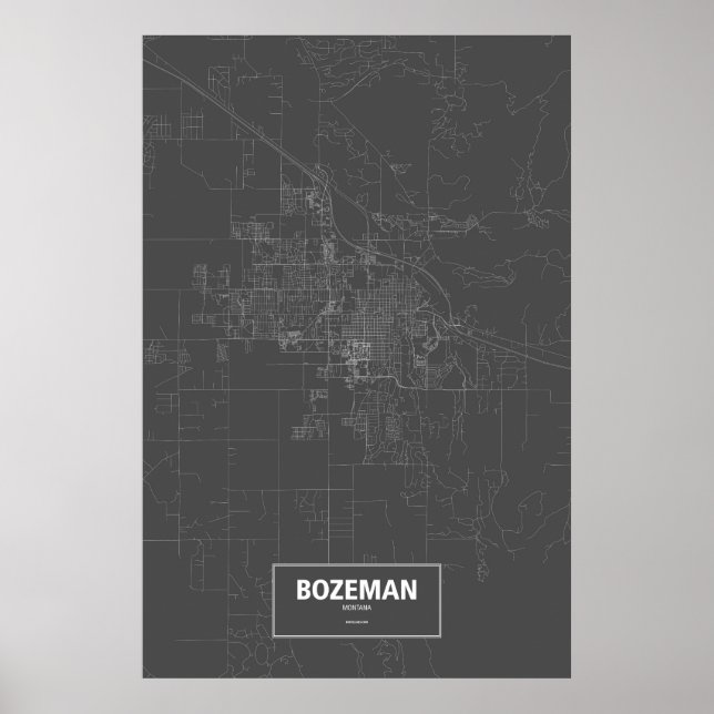 Poster Bozeman, Montana (branco no preto) (Frente)