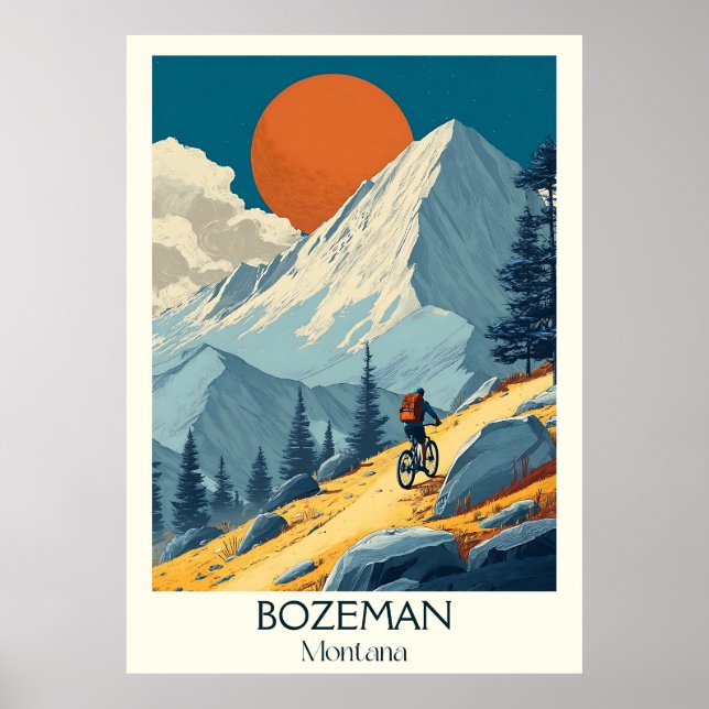 Poster Bozeman Montana Vintage Mountain Biking Sunset (Frente)