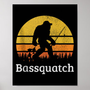 Poster Bquatch Engraçado B Pesca Sasquatch Pé Grande Vint