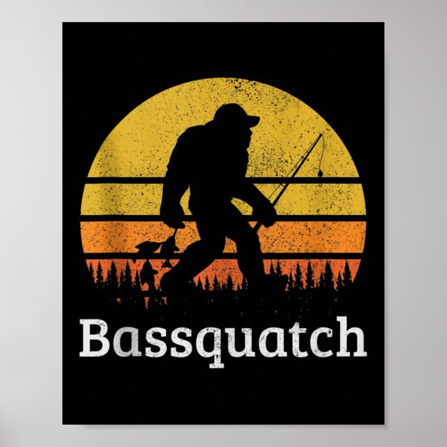 Poster Bquatch Funny B Fishing Sasquatch Bigfoot Vintage  (Frente)