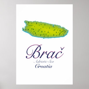 Poster Brač Adriatic Sea, mapa da Croácia