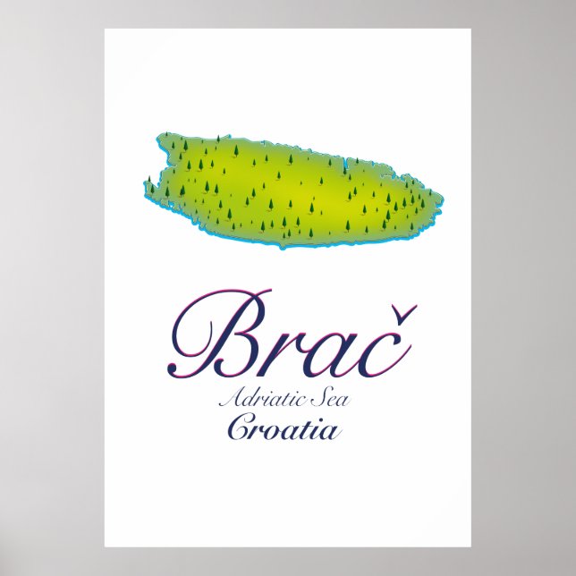 Poster Brač Adriatic Sea, mapa da Croácia (Frente)