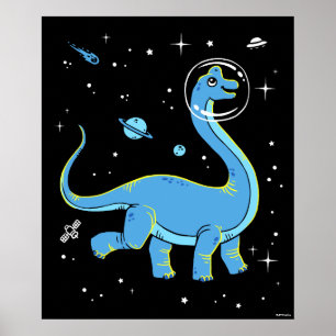 Poster Brachiosaurus azul Dinos no espaço