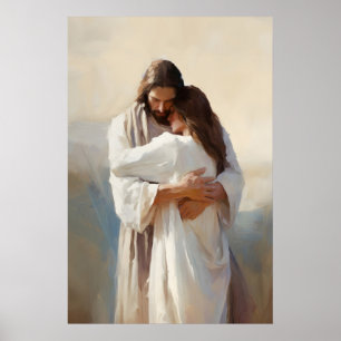 Poster Braços de Misericórdia Jesus Abraçando Mulher Pint