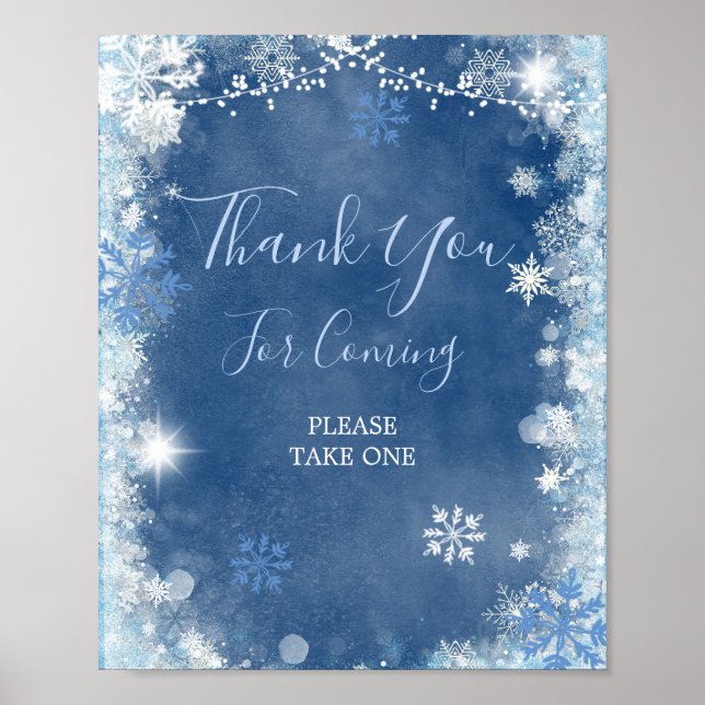 Poster Branca Blue Winter Floco de Neve Bridal Obrigado S (Frente)