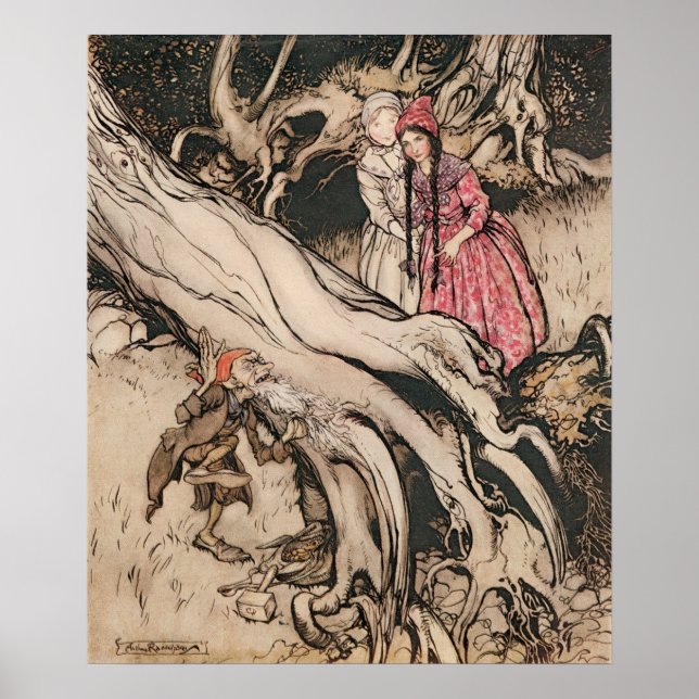 Poster Branca de Neve e Vermelho Rosa por Arthur Rackham (Frente)