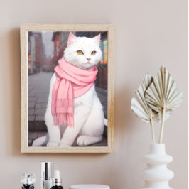 Poster Branca, Pink, Gato, Queda de Manga Wall Art