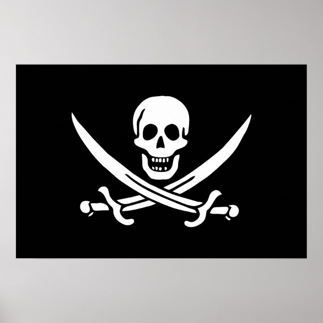 Poster Branco, Bandeira Pirata, Calico Jack, Caveira e Cu (Frente)