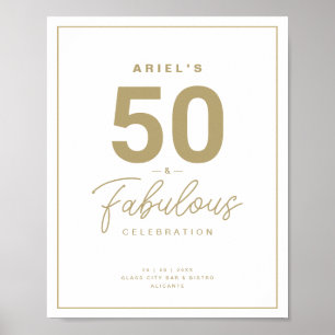 Poster Branco clássico e Festa de aniversário Dourada 50 
