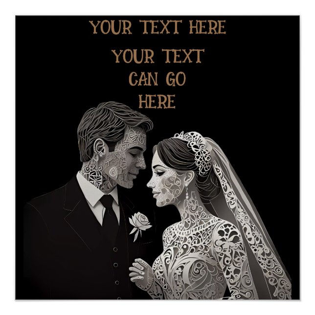 Póster Branco delicado de noiva e noivo em preto (Frente)