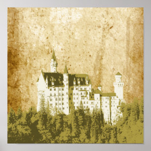 Poster branco do castelo da fantasia do vintage