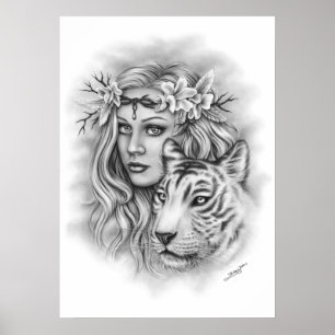 Poster branco do espiritual da menina do tigre