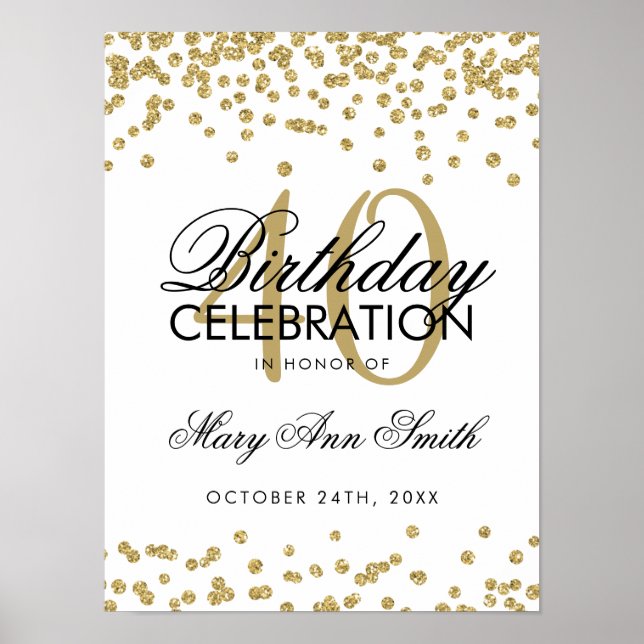 Poster Branco Dourado de Glitter Confetti (Frente)