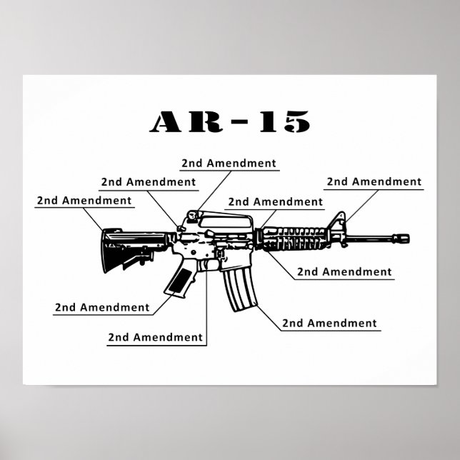 Poster branco e preto engraçado AR-15 (Frente)