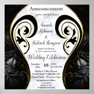 Poster Branco moderno - Abstrato preto mármore