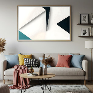 Poster Branco Moderno Azul Turquesa Geométrico Abstrato