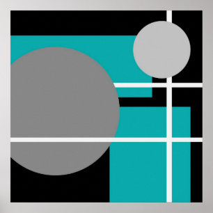 Póster Branco preto cinzento AP0001 da cerceta abstrata
