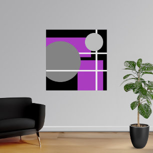 Poster Branco preto cinzento roxo abstrato AP0001