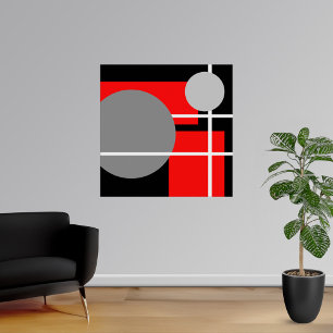 Póster Branco preto cinzento vermelho abstrato AP0001