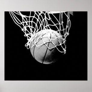 Poster branco preto do impressão do basquetebol