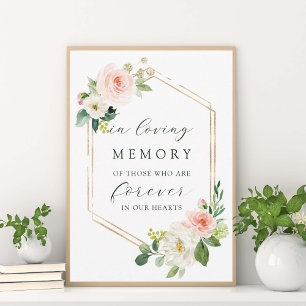 Poster Branco Rosa Florido Dourado Hexágono Em Memória Am