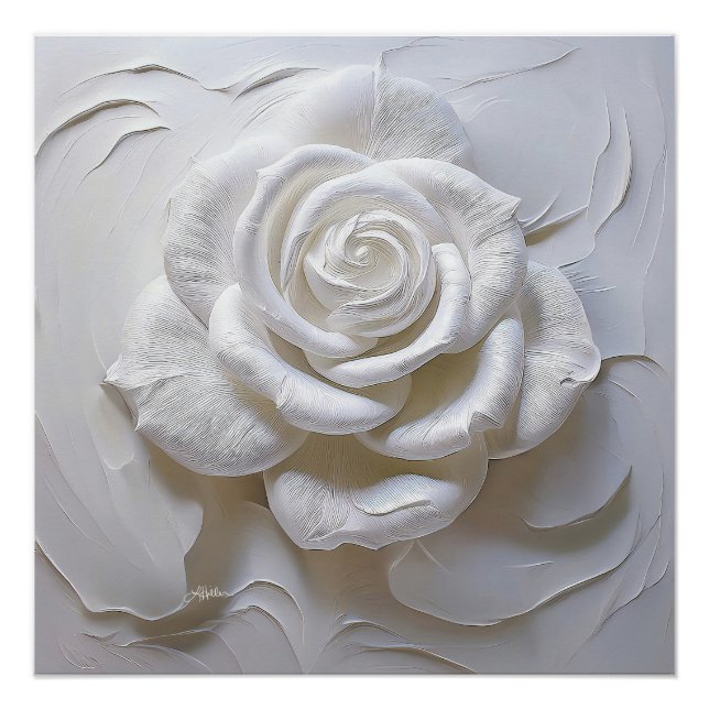 Póster Branco sobre Branco - Rosa Esculpida (Frente)