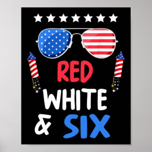 Poster Branco Vermelho E Seis 6 Aniversário 4 De Julho In