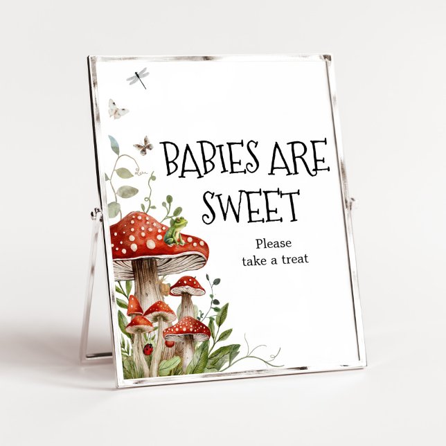 Poster Brancos de Coguete de Coguete são Doce (Whimsical Mushroom Baby Shower Babies are Sweet Sign)