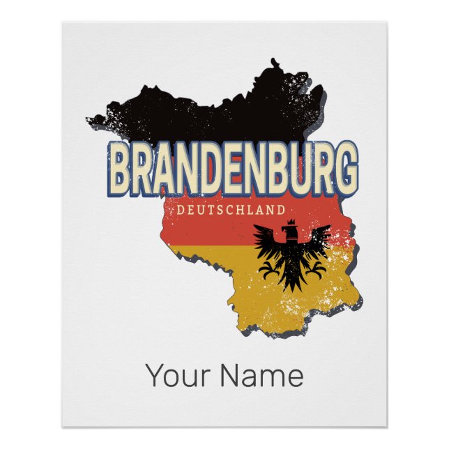 Póster Brandemburgo Alemanha Mapa Antigo do Estado Retro  (Frente)