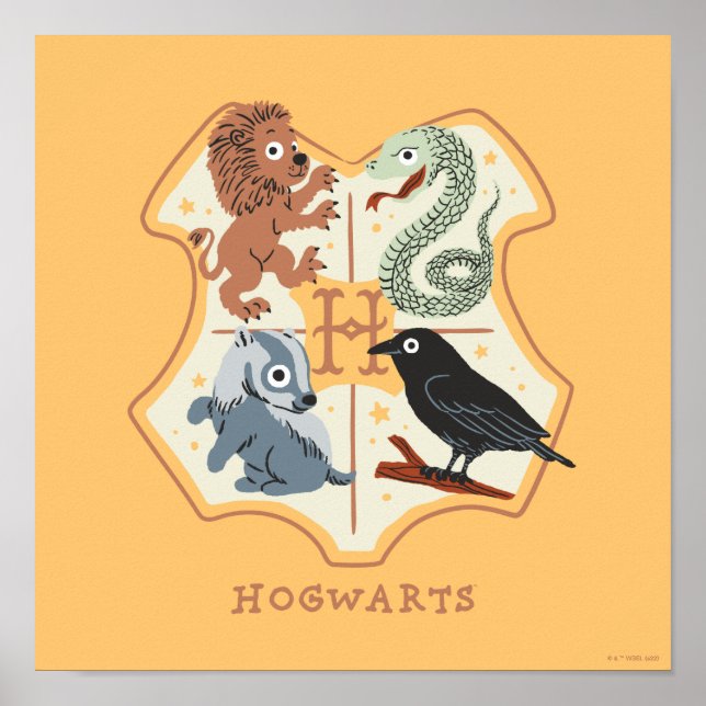 Poster Brasão Cartoon de Hogwarts (Frente)