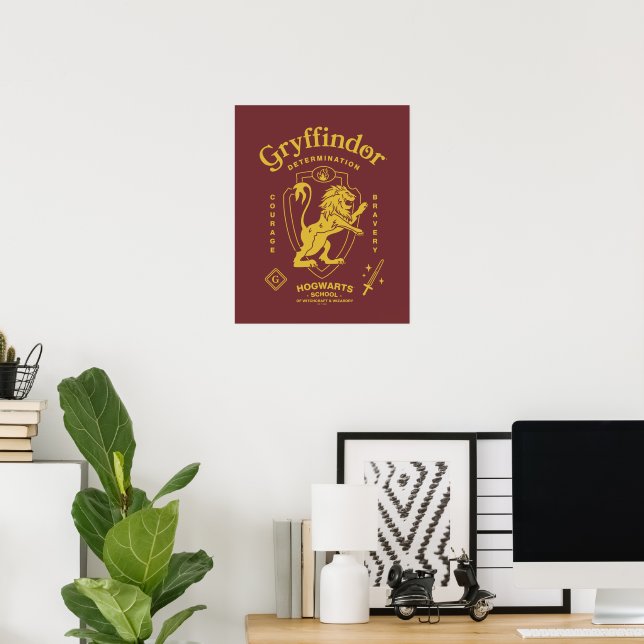 Poster Brasão da GRYFFINDOR™ Determinação Coragem Bravura (Escritório em casa)