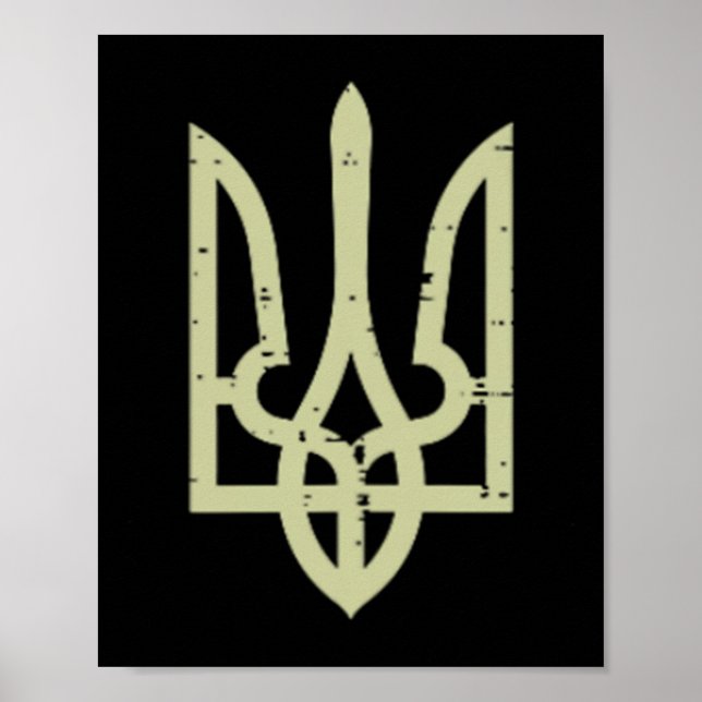 Poster Brasão da Ucrânia Tridente Símbolo Ucraniano Tryzu (Frente)