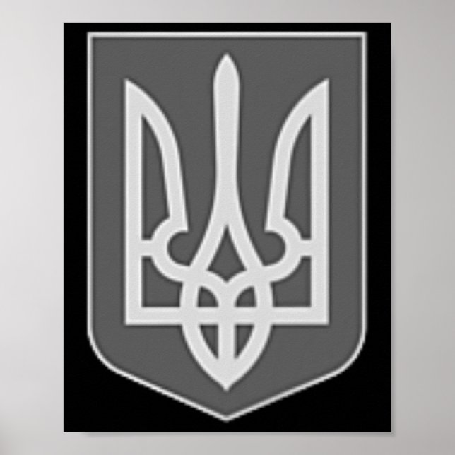 Poster Brasão de Armas da Ucrânia Emblema Tridente Pratea (Frente)