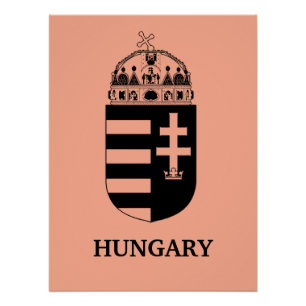 Póster Brasão de Armas Húngaro Arte Monocromática Contemp