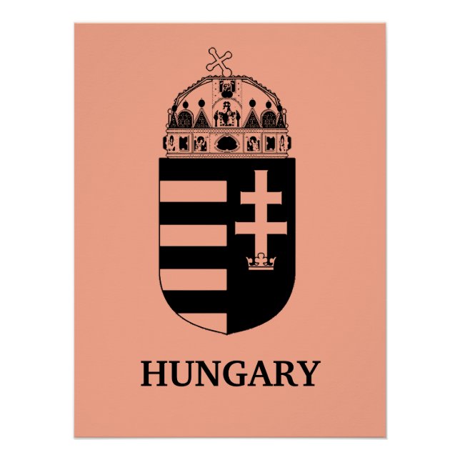 Póster Brasão de Armas Húngaro Arte Monocromática Contemp (Frente)