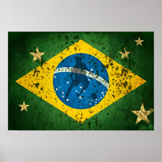 Poster Brasil: Bandeira Grunge para Futebol Brasileiro (Frente)